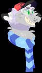 2017 alpha_channel ambiguous_form ambiguous_gender baseball_cap black_ear_tips black_nose blue_scarf canid canine canis cel_shading clothing cosplay digital_drawing_(artwork) digital_media_(artwork) dipstick_ears domestic_dog ear_markings eyebrows fur green_eyes grey_body grey_eyebrows grey_fur hat headgear headshot_portrait headwear hilbert_(pokemon) jaspering lineless mammal multicolored_ears nintendo pattern_clothing pattern_scarf pokemon portrait scarf shaded simple_background smile snout solo striped_clothing striped_scarf stripes teeth transparent_background whisker_spots