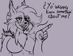 anthro breasts dialogue digital_media_(artwork) english_text felid feline female fur hair line_art lips long_hair looking_at_viewer lynx mammal markings ne0k4t ne0k4t_(character) open_mouth question_mark simple_background sketch solo text