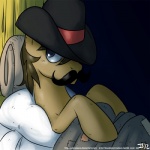 1:1 bed clothing digital_media_(artwork) earth_pony equid equine facial_hair feral friendship_is_magic furniture hasbro hat headgear headwear horse john_joseco male mammal mustache my_little_pony pony shaded sheriff_silverstar_(mlp) solo text url