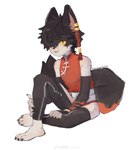 2024 aak_(arknights) absurd_res anthro arknights black_body black_fur black_hair clothed clothing domestic_cat ear_piercing felid feline felis fur hair hi_res hypergryph k_ffc901 male mammal piercing solo studio_montagne tail white_body white_fur yellow_sclera