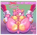 absurd_res amy_rose anthro anus areola big_breasts big_nipples biped birthday blep breasts butt clothing demichan erect_nipples eulipotyphlan eyelashes female footwear genitals glistening glistening_breasts glistening_butt glistening_thighs heart_symbol hedgehog hi_res legs_up lying mammal nipples on_back one_eye_closed pink_body plump_labia pupils pussy sega shoes smile solo sonic_the_hedgehog_(series) spread_legs spreading thick_thighs tongue tongue_out wink