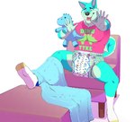 2019 5_fingers abuniverse ageplay anthro biped black_nose blue_body blue_eyes blue_fur canid canine clean_diaper clothed clothing colton38726154 daire301 diaper digital_media_(artwork) dinosaur_plushie embarrassed english_text fingers footwear fur hands_up hi_res infantilism littlepawz littlepawz_(diaper) male mammal open_mouth plushie roleplay simple_background socks solo text wearing_diaper white_background white_clothing white_footwear white_socks yellow_clothing yellow_footwear yellow_socks