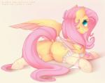 2015 anus blush butt clothing colored cutie_mark digital_media_(artwork) dock_(anatomy) equid equine evehly feathered_wings feathers female feral fluttershy_(mlp) friendship_is_magic fur garter_belt garter_straps genitals green_eyes hair hasbro hi_res legwear lingerie long_hair mammal my_little_pony mythological_creature mythological_equine mythology pegasus pink_hair pussy smile solo stockings tail wings yellow_body yellow_feathers yellow_fur