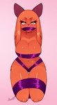 2022 anthro bdsm bethany_(jamoart) big_breasts blush bondage bound breasts capybara caviid cleavage clothed clothing female fur gag gagged hair hands_behind_back hi_res jamoart kneeling legs_tied looking_at_viewer mammal orange_body orange_fur orange_hair pink_background purple_ribbon restraints ribbon_bondage ribbon_gag ribbons rodent secretly_loves_it simple_background solo yellow_eyes