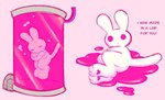 :< ambiguous_gender anthro conditional_dnp english_text heart_pawpads hi_res labbit_(artist) laboratory lagomorph leporid liquid mammal pawpads pink_theme rabbit solo stasis_chamber text white_body