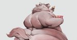 anthro back_fat belly big_butt bowl butt canid canine chubby_cheeks claws container cookie digital_media_(artwork) eating fat_rolls food food_in_mouth fur grey_body grey_fur holding_bowl holding_container holding_cookie holding_food holding_object huge_butt looking_back male mammal moobs nude obese obese_anthro obese_male overweight overweight_anthro overweight_male pearybear rear_view solo wide_hips