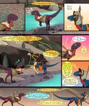 club_(weapon) comic dialogue dinosaur dragon dragonscape drekir dromaeosaurid duo english_text female feral forl_(thepatchedragon) hi_res hiker_(thepatchedragon) male melee_weapon mythological_creature mythological_scalie mythology post-apocalyptic prehistoric_species reptile river scalie tail text thepatchedragon theropod tribal tribal_clothing water weapon