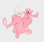 addison_(deltarune) blush bodily_fluids butt curled_tail dark_eyelids darkner featureless_feet feet fluffy fur hair head_tuft humanoid male pink_body pink_fur pointy_nose ponytail simple_background solo source_request sweat tail tuft unknown_artist white_background