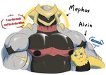 absurd_res altered_forme_giratina alvin_(mels_monster) anthro blush blush_lines duo generation_4_pokemon generation_5_pokemon giratina hi_res joltik larger_male leaning_on_another legendary_pokemon male mels_monster_(artist) mephos_(mels_monster) multi_arm multi_limb muscular muscular_anthro muscular_male nintendo pokemon pokemon_(species) size_difference small_dom_big_sub small_top_big_bottom smaller_male smile sparkles