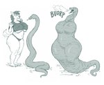 abdominal_bulge anthro big_breasts body_outline breasts burping canid canine canis feet_first female female_prey feral hi_res mammal marett oral_vore reptile scalie snake solo vore wolf