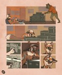 5:6 absurd_res anthro bear bed canid canine clothing comic crate cross_fox director_caraway_(obrien) fox furniture genitals hi_res jockstrap kerchief male mammal nude obrien_(artist) penis red_fox striped_genitalia striped_penis stripes true_fox underwear