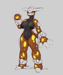 2018 anthro areola breasts digital_media_(artwork) eyebrows eyelashes female fist generation_4_pokemon genitals grey_background heatran latiar legendary_pokemon looking_at_viewer mouth_closed nintendo nipples nude pokemon pokemon_(species) pokemorph pussy simple_background solo standing