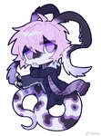 2023 ambiguous_gender anthro chibi clothing feathered_ears footwear hair jacket kemono pink_hair purple_eyes reptile scalie scarf shoes snake solo thin_calves thin_legs thin_thighs topwear xiaohen_(zhang_gun) zhang_gun