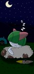 6:13 ambiguous_gender anthro camping_tent digital_media_(artwork) dracowars generation_3_pokemon grass_field hi_res hug hugging_object hugging_plushie night nintendo plushie pokemon pokemon_(species) ralts sleeping solo