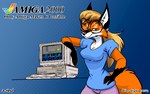 16:10 2023 amiga_(computer) anthro arm_support black_body black_fur blonde_hair blue_background blue_clothing blue_eyes blue_shirt blue_topwear bottomwear breasts canid canine cheek_tuft cleavage clothed clothing commodore_international computer copyright_symbol dated electronics eyewear facial_tuft female female_anthro fox foxtober fur glasses gloves_(marking) grin hair half-closed_eyes inktober linux logo mammal markings mascot narrowed_eyes nerd pants pink_bottomwear pink_clothing pink_pants ponytail portrait protracker red_body red_fox red_fur retro_artstyle shirt signature simple_background smile solo style_emulation symbol taiarts tail tail_tuft three-quarter_portrait topwear trans_(lore) trans_woman_(lore) true_fox tuft white_body white_fur widescreen xenia_(linux)