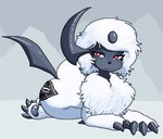 absol alby_(commonbleat) angry big_butt blue_body butt claws commonbleat female feral fur generation_3_pokemon looking_at_viewer nintendo pawpads pokemon pokemon_(species) queen_of_spades_symbol raceplay red_eyes solo white_body white_fur