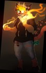 5:8 anthro canid canid_demon canine chimera demon elemental_manipulation female fire fire_manipulation hellhound hi_res mammal mythological_canine mythological_creature mythology pyromania simple_background solo tagme unidentifiedcanid