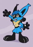 ambiguous_gender anthro blue_body blue_fur fur generation_4_pokemon happy hi_res lucario nintendo pokemon pokemon_(species) smile smiling_at_viewer solo spikes spikes_(anatomy) tail teeth teeth_showing tongue toony trevor-fox yellow_eyes