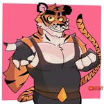 1:1 anthro belt clothing epic_games felid fingerless_gloves fortnite fur gloves handwear hi_res htony humanoid male mammal muscular orange_body orange_fur oscar_(fortnite) pantherine pecs solo stripes tiger white_body white_fur