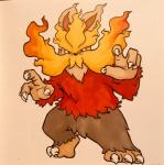 2019 3_toes 4_fingers alternate_color anthro anthrofied arm_tuft biped black_body black_eyes black_fur black_nose canid canine chest_tuft claws crotch_tuft elbow_tuft facial_hair fakemon feet fighting_pose fingers fire firefightdex flaming_fur fluffy front_view full-length_portrait fur fur_tuft game_freak generation_5_pokemon head_tuft hi_res long_mustache looking_at_viewer male mammal marco_fanjul marker_(artwork) mixed_media multicolored_body multicolored_fur mustache nintendo nude orange_body orange_fur pen_(artwork) plantigrade pokemon pokemon_(species) pokemorph portrait pose pseudo_clothing raised_heel red_body red_fur shadow simple_background solo spread_legs spreading standing stoutland tan_body tan_fur toe_claws toes toony traditional_media_(artwork) tuft white_background white_claws wide_stance yellow_body yellow_fur