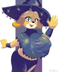 4:5 animal_crossing anthro big_breasts breasts canid canine canis clothing domestic_dog female halloween hat headgear headwear hi_res holidays huge_breasts isabelle_(animal_crossing) magic_user mammal nintendo solo witch witch_hat yuriben