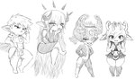 2023 bottomwear clothed clothing crossed_legs description_request digeldickerson female fingertips_touching floating goblin group hair half-closed_eyes hands_on_hips headgear headwear hi_res humanoid humanoid_pointy_ears loincloth long_hair looking_at_viewer midna midriff monochrome narrowed_eyes nintendo short_hair short_stack simple_background sketch skimpy skimpy_dress smile spanish_description standing the_legend_of_zelda thick_thighs thigh_gap toothy_grin twili twilight_princess unknown_character white_background