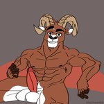 1:1 absurd_res big_muscles bovid brown_body brown_fur caprine dark_fingers duo esacosaverde fur genitals goat hi_res male mammal muscular penis solo white_body white_fur