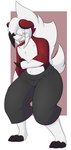 2021 3_toes anthro barefoot black_bottomwear black_clothing black_hair black_pants bottomwear clothed clothing dewwydarts feet fur generation_7_pokemon hair hair_over_eye hi_res levi_(dewwydarts) lycanroc male midnight_lycanroc multicolored_body multicolored_fur multicolored_hair nintendo obscured_eyes one_eye_obstructed pants pokemon pokemon_(species) red_body red_fur sharp_teeth simple_background solo standing teeth toes topless topless_anthro topless_male two_tone_body two_tone_fur two_tone_hair white_body white_fur white_hair