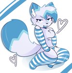 anthro arctic_fox arm_warmers armwear blue_and_white blue_body blue_ears blue_eyes blue_fur blue_hair bottomwear breasts canid canine clothing eyelashes facial_markings female fox fur hair head_markings heart_symbol ichbinturkisch inner_ear_fluff legwear looking_at_viewer low_res mammal markings monochrome multicolored_body multicolored_fur multicolored_hair naidru open_mouth panties pattern_arm_warmers pattern_armwear pattern_bottomwear pattern_clothing pattern_legwear pattern_panties pattern_thigh_highs pattern_underwear sassy shaded small_waist solo striped_arm_warmers striped_armwear striped_bottomwear striped_clothing striped_legwear striped_panties striped_thigh_highs striped_underwear stripes tail tail_markings teal_monochrome thigh_highs true_fox tuft underwear white_body white_fur white_hair