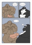 anthro balls bear belly biceps big_biceps big_muscles big_pecs big_penis breakfast brown_body brown_fur bulge cetacean comic dialogue dolphin duo english_text erection foreskin fur genitals growth heart_symbol huge_penis humanoid_genitalia humanoid_penis hyper hyper_genitalia hyper_penis kitchen male male/male mammal marine moobs multicolored_body muscular nude oceanic_dolphin orca partially_retracted_foreskin pecs penis sex stupidgit text tongue toothed_whale