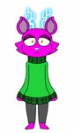 9:16 anthro antlers bear biped blue_nose bottomwear clothing deer digital_drawing_(artwork) digital_media_(artwork) female green_clothing green_sweater green_topwear grey_bottomwear grey_clothing grey_pants hi_res horn magenta_body magenta_fur magic mammal masterofmagic1997 nervous no_shoes no_socks pants scared shy simple_background solo sweater topwear turtleneck white_background zeerola_zuula