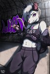 Rating: s
ID: 4707079
Date: 2024-04-07 22:33:51 -0400
Status: active
Score: 114
alternative_fashion american_opossum anthro armband belly black_clothing black_lips bottomwear breasts choker cigarette clothing collar crop_top detailed_background ear_piercing ear_ring female fingerless_gloves fluffy_void gloves goth graffiti hair handwear hi_res hoodie industrial_piercing jewelry lips mammal marsupial multiple_piercings navel navel_piercing necklace pants piercing purple_eyes ring ring_piercing shaved_head shirt small_breasts solo spiked_armband spiked_collar spikes text topwear undercut virginia_opossum whiskers white_body white_hair post #4707079