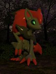 3:4 3d_(artwork) clothing digital_media_(artwork) forest generation_5_pokemon hi_res latex male nintendo plant pokemon pokemon_(species) solo suit tree vulpivoid zoroark