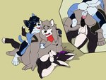 ahegao anal anal_penetration anthro bent_over bigger_sub black_body black_fur blue_body blue_fur breast_grab breasts canid canine domestic_cat double_penetration felid feline felis fox fur grey_body grey_fur group group_sex hand_on_breast hand_on_shoulder hi_res kangaroo kooparik larger_penetrated looking_pleasured lying macropod male male/male mammal marsupial muscular muscular_male neckwear on_back on_lap overweight overweight_male penetration rear_view scarf sex short_stack sitting_on_lap size_difference small_dom_big_sub smaller_male smug_face threesome trio white_body white_fur