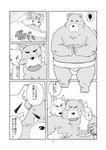 2013 anthro asian_clothing bear belly blush bodily_fluids canid canine canis chest_grab clothing comic domestic_dog duo east_asian_clothing groping_from_behind hi_res hug hugging_another hugging_from_behind humanoid_hands japanese_clothing japanese_text kemono male male/male mammal mawashi moan monochrome moob_grab moob_grope moobs nipple_fetish nipple_play nipples overweight overweight_male sumo sweat text toshi_(artist) translated