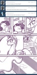 1:2 bodily_fluids comic crown cutie_mark dialogue duo english_text equid equine eyes_closed fan_character feathered_wings feathers female feral friendship_is_magic genital_fluids hair hasbro headgear heart_symbol hi_res horn john_joseco kissing long_hair mammal monochrome my_little_pony mythological_creature mythological_equine mythology open_mouth princess princess_celestia_(mlp) princess_molestia rarity_(mlp) royalty sun text tiara tumblr unicorn vaginal_fluids winged_unicorn wings