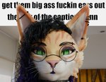 2024 3d_(artwork) anthro black_eyebrows black_hair caption close-up collar curled_hair digital_media_(artwork) domestic_cat ear_piercing english_text eyebrows eyeshadow facial_piercing felid feline felis get_them_bigass_ears_out_of_the_caption gradient_hair green_eyes hair looking_at_viewer makeup mammal meme nose_piercing nose_ring piercing portrait profanity pupils purple_eyeshadow purple_hair ring_piercing rinny rinny_(character) slit_pupils solo tabby_cat text trans_(lore) trans_woman_(lore) whiskers