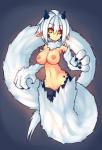 2016 4_fingers apode areola big_breasts big_hands black_sclera breasts cleavage clothed clothing draconcopode female fingers fluffy fur furred_scalie furred_snake hair hi_res horn humanoid humanoid_pointy_ears hybrid lamia legless long_tail monster_girl_(genre) navel nipples nude pointy_ears pupils reptile scales scalie serpentine shenti slit_pupils snake solo split_form sub-res tail white_body white_fur white_hair