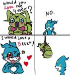 Rating: s
ID: 5258741
Date: 2024-12-22 14:42:54 -0500
Status: active
Score: 54
antennae_(anatomy) anthro bandai_namco blue_body blush comic death deoxysloid dialogue digimon digimon_(species) duo english_text gesture green_body hanged heart_gesture humor male male/male mandibles meme one_eye_closed rope segmented_body suicide text veemon wink wormmon post #5258741