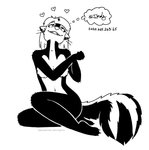 2020 anthro black_and_white breasts ear_piercing ear_ring female fur hair heart_symbol kelly_o'dor mammal mephitid monochrome navel nude piercing pose ring_piercing skunk smile solo striped_skunk tail tegerio whiskers zandar's_saga