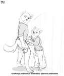 2022 animal_genitalia animal_penis anthro anthro_on_anthro balls bedroom_eyes blush breaking_the_fourth_wall canid canine canine_genitalia canine_penis canis clothed clothing comic duo fox fur genitals hand_on_penis hi_res holding_penis larger_anthro larger_male leto_(letodoesart) letodoesart lipsticking lol_comments looking_at_viewer male male/male mammal narrowed_eyes penis penis_tip seductive sheath size_difference smaller_anthro smaller_male smile smiling_at_viewer text wolf