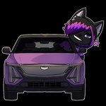 1:1 alpha_channel anthro bear213 black_body black_fur black_hair cadillac cadillac_lyriq car chibi clothed clothing driving ear_piercing emoji felid feline fur grin hair highlights_(coloring) looking_at_viewer mammal piercing purple_eyes purple_hair purple_highlights shirt simple_background smile solo topwear transparent_background vehicle windluck