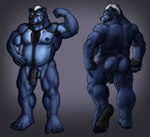 5_fingers 5_toes anthro armpit_hair backsack balls barazoku bear bear_tail beard big_arms big_chest big_feet big_legs big_muscles black_body black_fur black_hair black_lips black_nipples black_nose black_pawpads black_penis blue_body blue_eyes blue_fur blue_hair body_hair broad_shoulders butt claws digital_drawing_(artwork) digital_media_(artwork) facial_hair facial_piercing feet finger_claws fingers flexing flexing_bicep foreskin front_view full_foot_pawpads fur genitals hair hand_on_hip hi_res humanoid_feet humanoid_genitalia humanoid_penis lips looking_at_viewer male mammal markings model_sheet multicolored_beard multicolored_body multicolored_facial_hair multicolored_fur multicolored_hair musclegut muscular muscular_anthro muscular_male nipples nose_piercing nose_ring nude pawpads penis piercing plantigrade raised_foot rear_view ring_piercing shaded sidmonthebear simple_background slightly_chubby smile soft_shading soles solo standing stocky tail thick_neck thick_penis thick_thighs toe_claws toes toothy_smile ursidae ursine vein veiny_penis white_hair white_markings