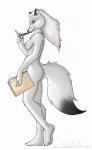 anthro arctic_fox blue_eyes breasts canid canine chakona_space eyewear female folder fox fur glasses hair mammal nipples nude simple_background sketchmuffin solo trina_snowfox true_fox white_background white_body white_fur white_hair