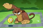 2022 areoants balloon black_eyes bloons_tower_defense brown_body brown_fur fur grass haplorhine hi_res implied_inflation inflatable looking_at_balloon looking_at_object mammal mario_bros monkey ninja_kiwi nintendo pat_fusty plant power_balloon primate shadow super_mario_world