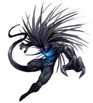 2014 4_fingers bent_legs black_body blackheart_(marvel) claws demon fingers hi_res humanoid japanese_description looking_at_viewer male muscular not_furry red_eyes simple_background solo tail white_background yoshitaka_hatakeyama