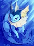 2018 ambiguous_gender blue_body bubble digital_media_(artwork) eeveelution feral flavia-elric generation_1_pokemon hi_res light nintendo paws pokemon pokemon_(species) pupils quadruped solo sunlight tail underwater vaporeon water white_pupils