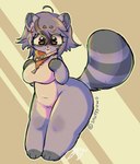 alternate_species anthro big_breasts breasts butt digital_media_(artwork) female fur furrification heavens_to_betsy hi_res kemono kerchief looking_at_viewer mammal markings name_tag neckerchief procyonid purple_body purple_fur raccoon side_butt snuffy solo striped_markings striped_tail stripes tail tail_markings thick_thighs tongue tongue_out vtuber