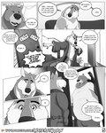 4:5 anthro ardent_(misterstallion) bear calvin_(misterstallion) canid canine canis clothed clothing comic dialogue door dressing duo ears_down electronics english_text fur greyscale half-closed_eyes hi_res jockstrap male mammal misterstallion monochrome muscular narrowed_eyes open_clothing open_mouth open_robe open_smile patreon patreon_logo pivoted_ears profanity robe shirt sid_(misterstallion) smile speech_bubble t-shirt television text topwear underwear url wolf