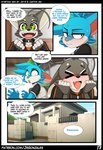 2023 >w< anthro base_three_layout biped black_body black_fur black_nose blush bottomwear canid canine choker clothing comic covering dialogue domestic_cat duo ears_down english_text eyebrows felid feline felis four_frame_image fox fur green_eyes grey_ears hair hi_res jacket jay-r jay-r_(character) jewelry male mammal monotone_hair multicolored_body multicolored_fur necklace page_(jay-r) page_number pink_inner_ear pink_nose pivoted_ears pupils shirt small_pupils speech_bubble star_eyes t-shirt text three_row_layout topwear two_tone_body two_tone_fur url watermark white_body white_fur white_inner_ear